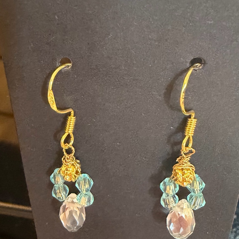 Elegant Gold and Blue Crystal Drop Earrings